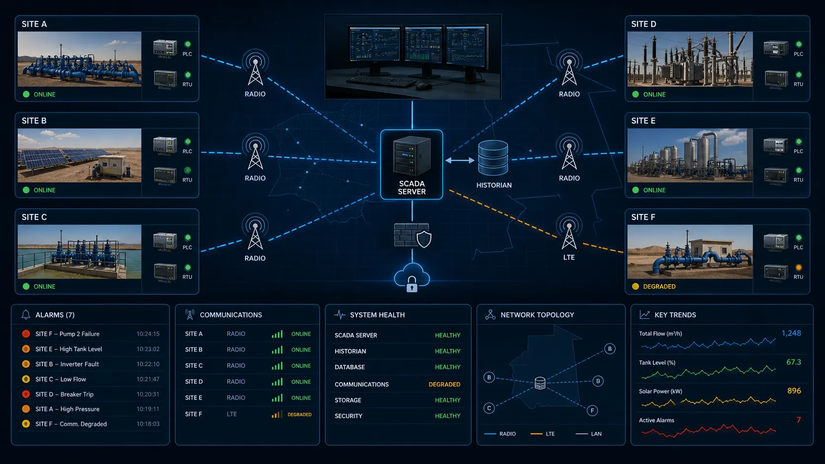 SCADA · supervision multi-sites & télémétrie
